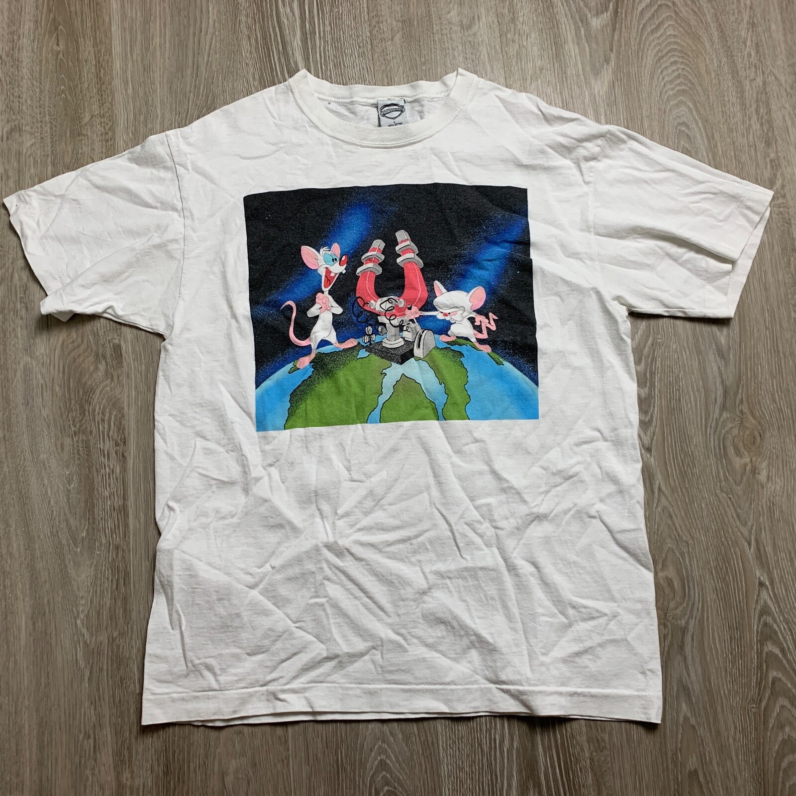 

Animaniacs Pinky And The Brain 1996 Vintage Graphic White Blue T Shirt Mens, Белый