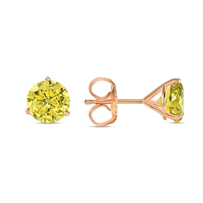Pre-owned Shine Brite With A Diamond 4 Ct Round Cut Canary Earrings Studs Solid Real 14k Rose Gold Push Back Martini In Pink