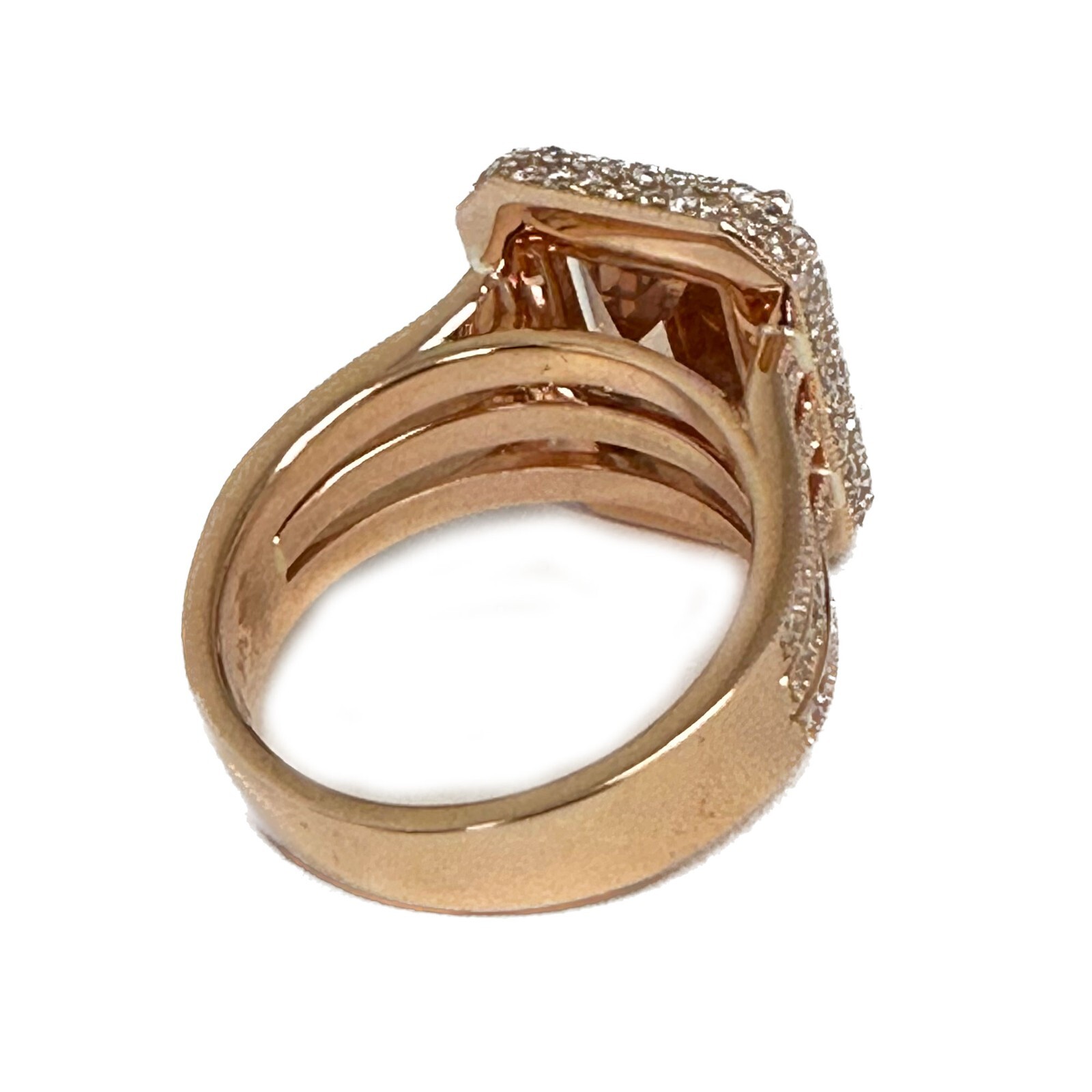 Pre-owned Emerald 14k Solid Rose Gold  Peach Morganite And Natural Round Diamond Ring 8.40 In Pink