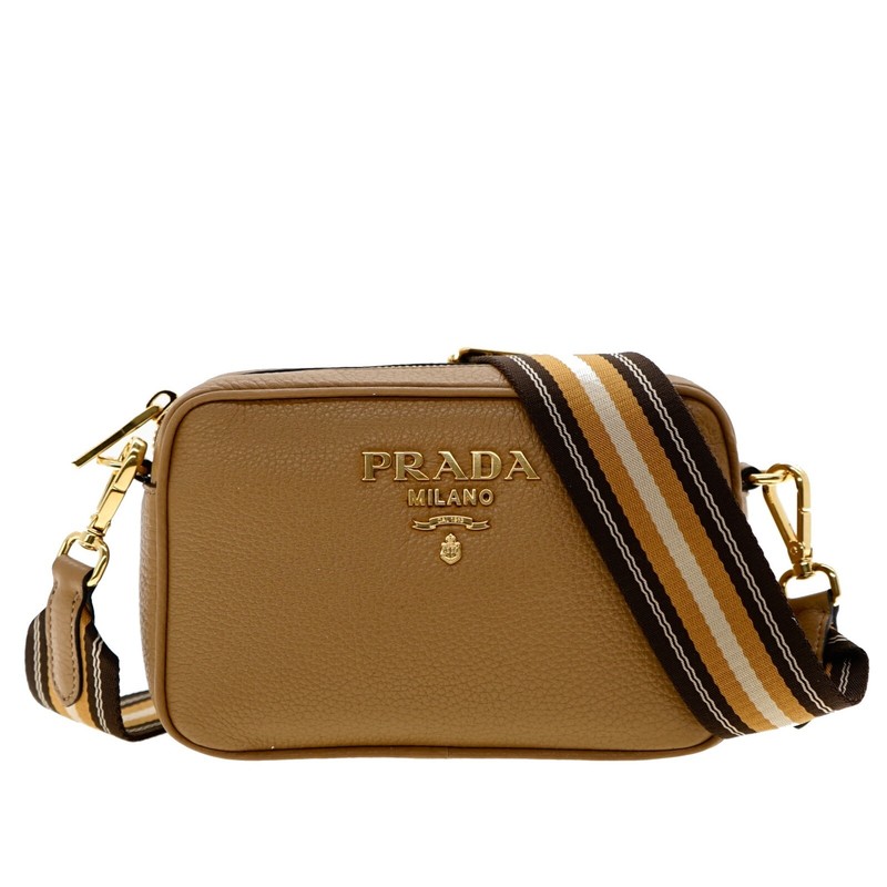Prada Crossbody Camera Bag Guitar Strap Caramel Leather 1BH096 New