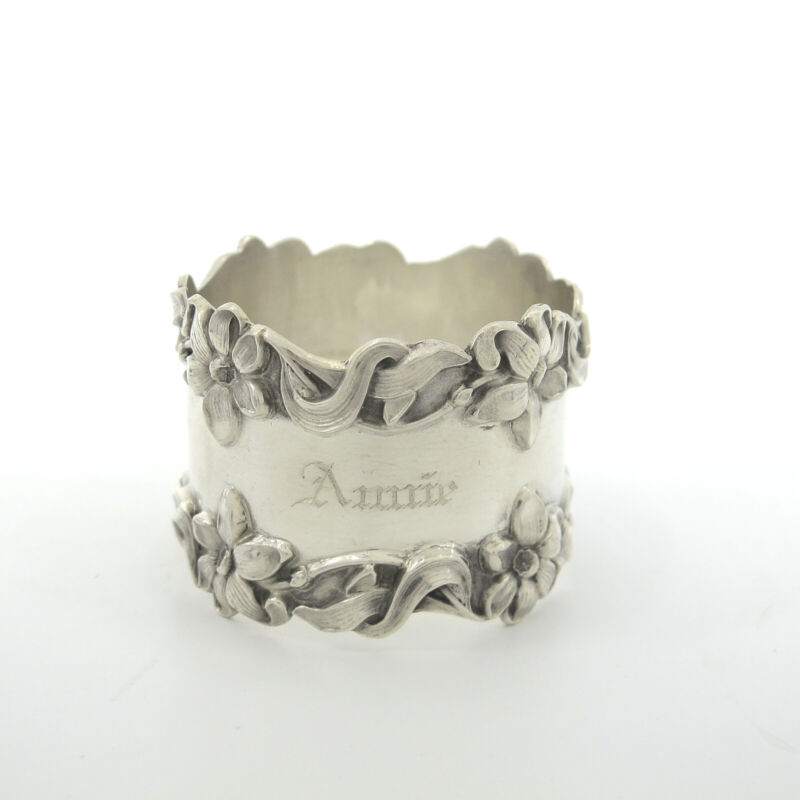 JOHN W REDDALL Sterling Silver 925 2531 Floral Border Napkin Ring Mono "Annie"