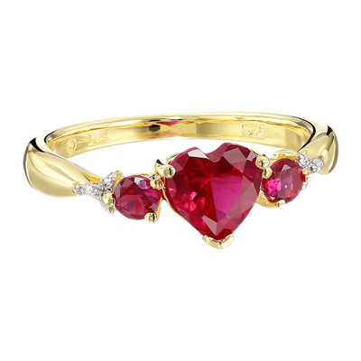 Finecraft 1 1/4 cttw Heart Ruby Ring with Diamonds in 14K Gold-Plated Sterling