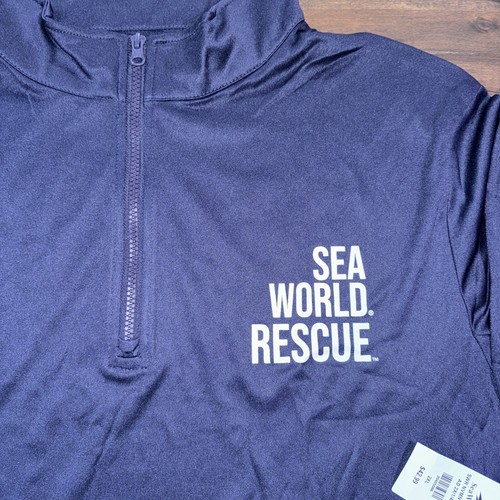 Sea World Rescue Mens 1/4 Quarter Zip Pullover 2XL Blue Since 1964 Lightweight