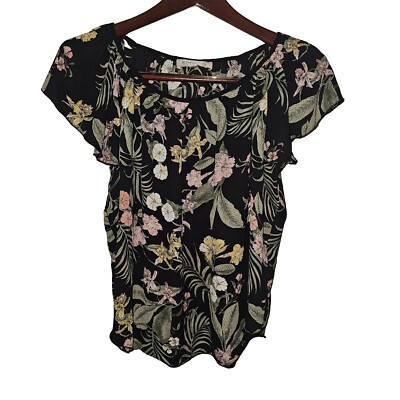 NWT Philosophy tropical print black sheer shirt size XS Extra small
