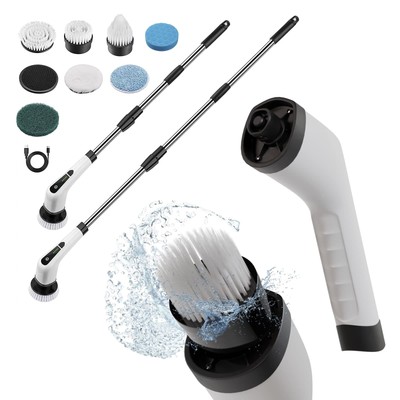 Portable Electric Spin Scrubber 7-in-1 Bathroom Scrubber Long Handle 2500mAh