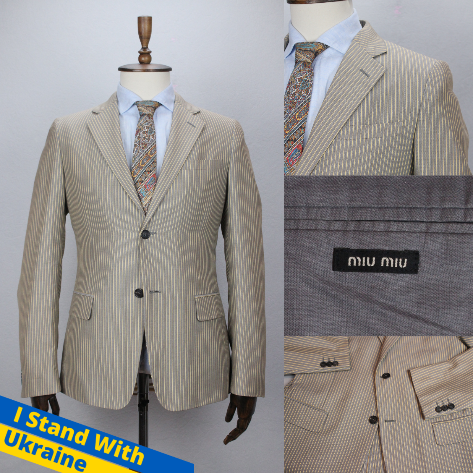 MIU MIU PRADA Beige COTTON Striped Blazer Jacket Sport Coat