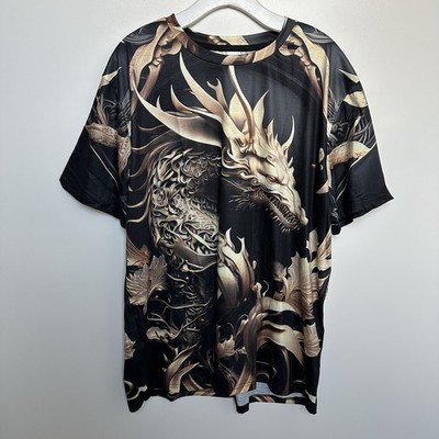 Men’s 3D Dragon Graphic T-Shirt Black Short Sleeve Crew Neck Streetwear
