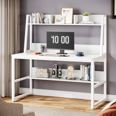 Tribesigns 47'' Modern Study Computer Desk Home Office Desk with Hutch and Shelf
