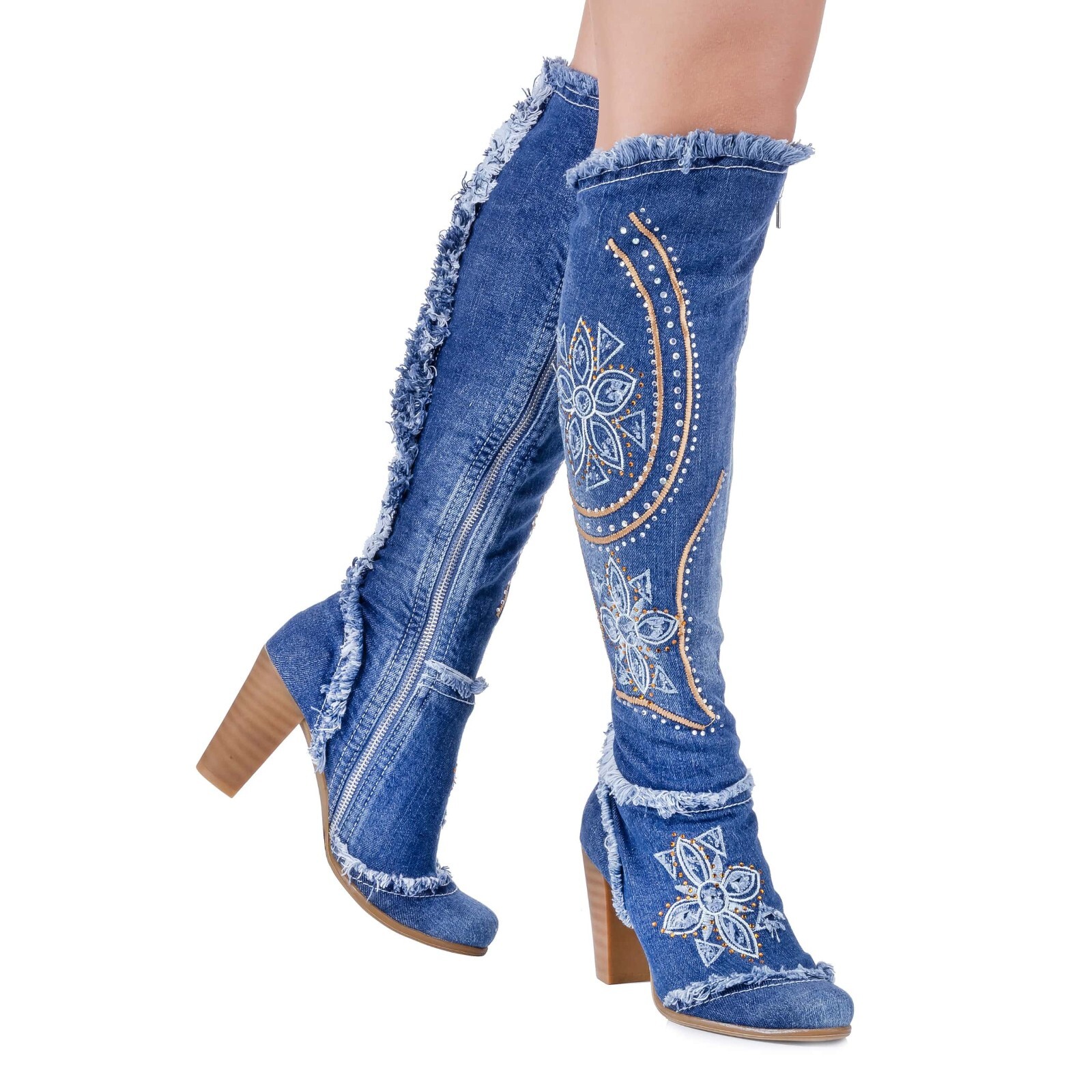 Pre-owned Handmade Denim Boots Shoes, Platform Boots, Women's Shoes / Birthday Gift In Blue