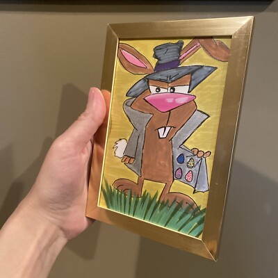 Bunny,Easter ,cute,funny,4/6,painting On Paper,framed