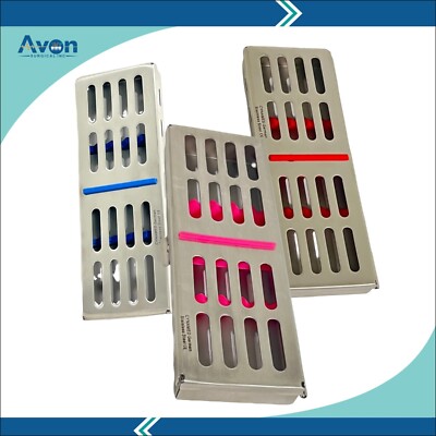 3 EA - Sterilization Boxes with Colored Silicone Inserts 7x2.5x0.75 In - German