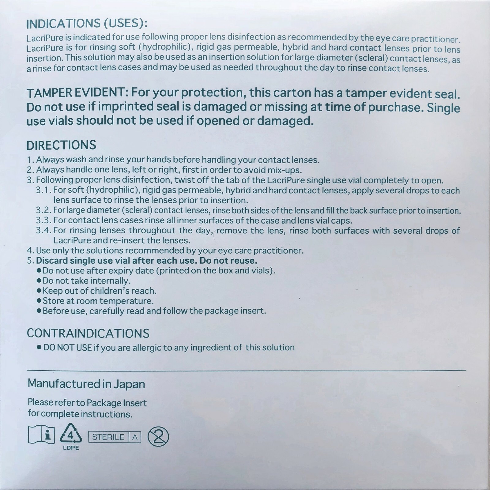 Menicon LacriPure Saline Rinsing and Insertion Solution 5 ml vials (7 Pack)
