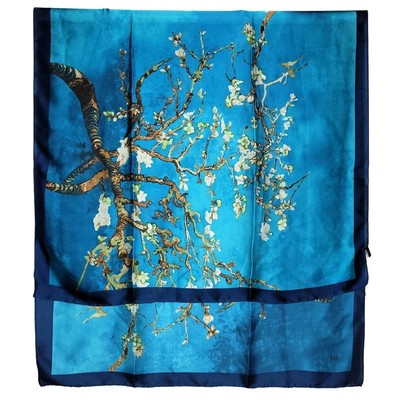 NWT Silk Scarf Van Gogh's Paint Turquoise 'Almond blossom' 35" x 70" LJD0235