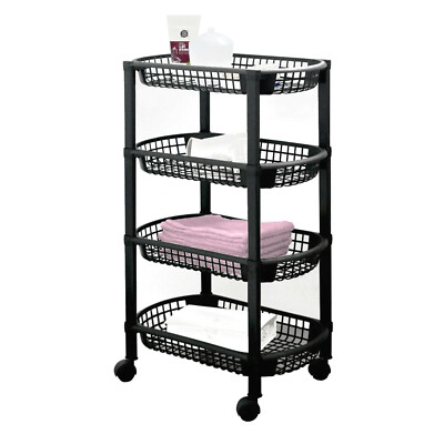 Rollwagen schwarz 4 Ablagen Nieschenwagen Allzweckwagen Nischenregal Standregal