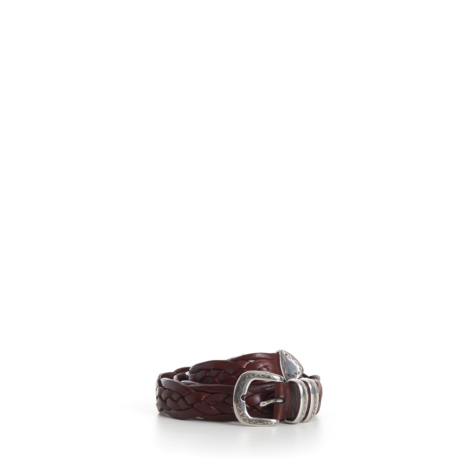 Pre-owned Brunello Cucinelli 1150$ Brown Braided Leather Dress Belt - Engraved Buckle Tip