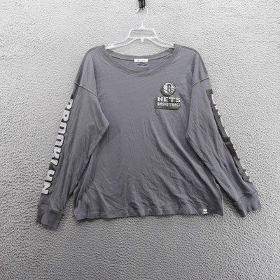 47 Brand Brooklyn Nets Long Sleeve T Shirt Medium Gray Cotton NBA Basketball NWT