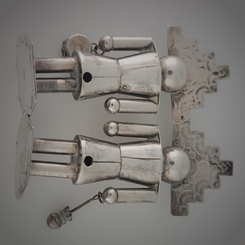 Rare Navajo Sterling pr Salt & Pepper Shakers figural & hand stamped decorations