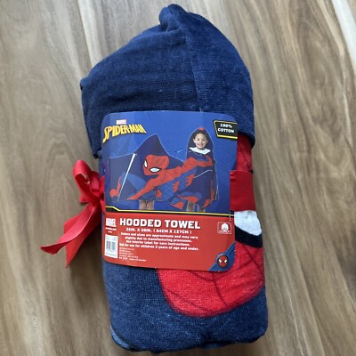 NWT Marvel Spiderman Hooded Towel Wrap Kids 100% Cotton 25''x50'' Pool Beach Bath