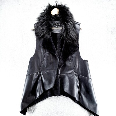 Bagatelle Womens L Faux Suede Leather Fur Black Open Front Cardigan Style