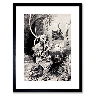 Book Deep Sea Diver Fish Retro Diving Suit Ray Fish Framed Wall Art Print