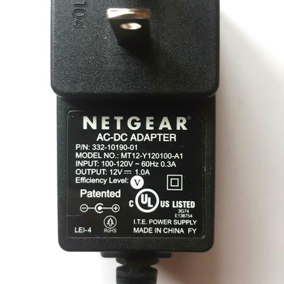 NETGEAR WIRELESS POWER CORD 332-10190-01 MT12-Y120100-A1 0.3A 12V 1A