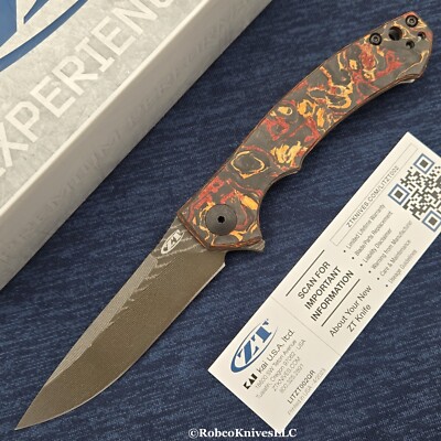 Zero Tolerance ZT 0450 DAMASCUS Red Carbon Fiber Handle Titanium Frame 0450CFDAM