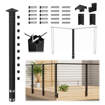 Muzata Black Modular Cable Railing Post for Inside Outside Cor...