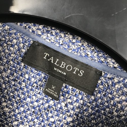 Talbots Woman Blazer Sz X Blue White Nubby Open Front Career Work Cotton Blend