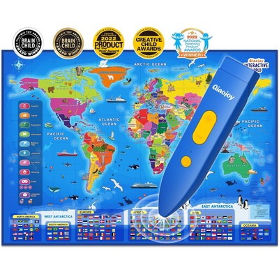 Bilingual Interactive World Map for Kids Learning and Educational Toys, Talki...