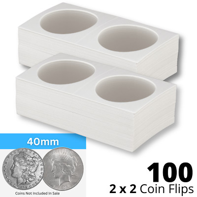 (100) 2X2 40mm Cardboard Coin Flips Large Dollar Holders Morgan Eisenhower Peace