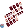 Fall Press on Nails Short Square Fake Nails with Maple Leaf Designs Autumn Thanksgiving False Nails Rhinestones Glue on Nails Full Cover Nail Tips Wine Red Glossy Stick on Nail for Women 24Pcs