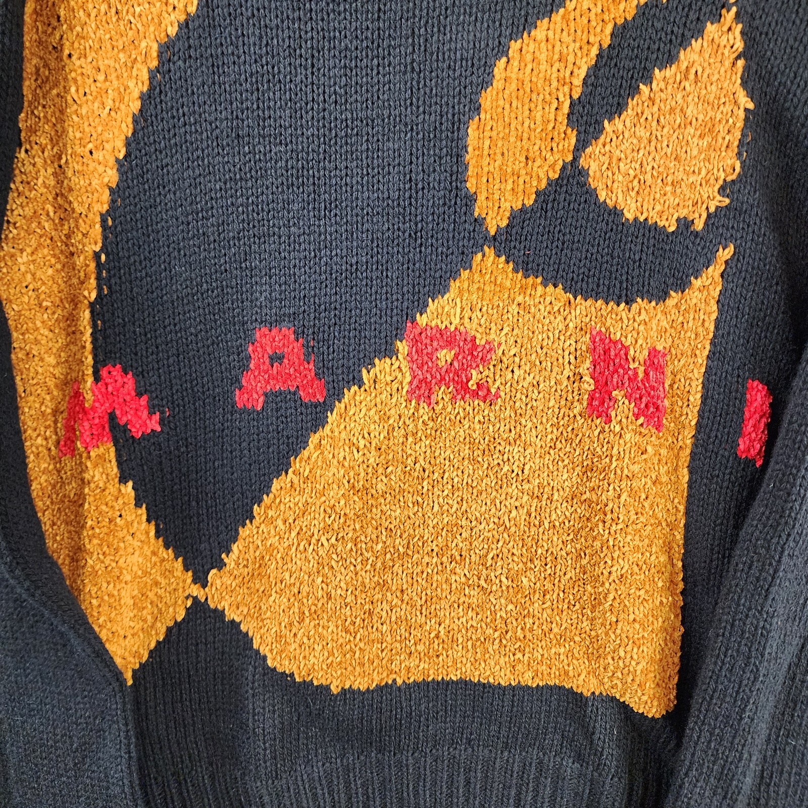 Pre-owned Marni X Carhartt Logo Intarsia Sweater Men's 48 Black/gold Wool-blend Longsleeve