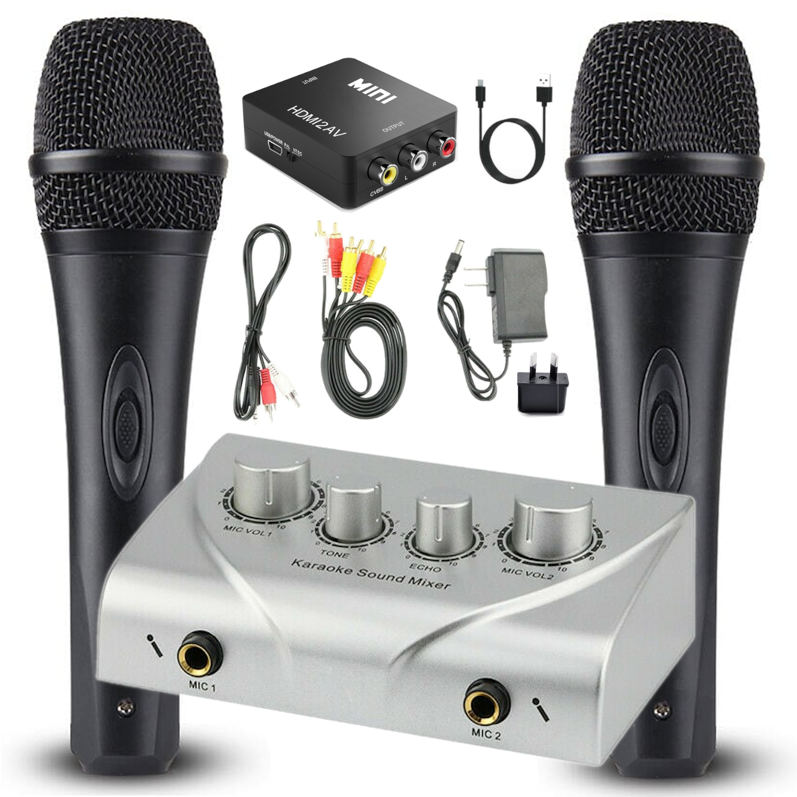 Home Karaoke Mixer Kit 2 Mic with Echo Tone & Volume Control for Two  Microphones