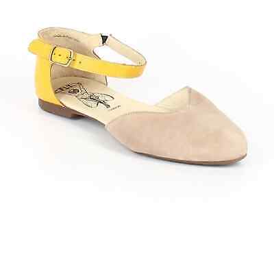 Fly London Concrete & Lemon Mion Ballet Leather Ankle Strap Flat  40 NEW $185
