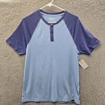 New Flag & Anthem Blue Short Raglan Sleeve Henley Shirt Men Size Small S