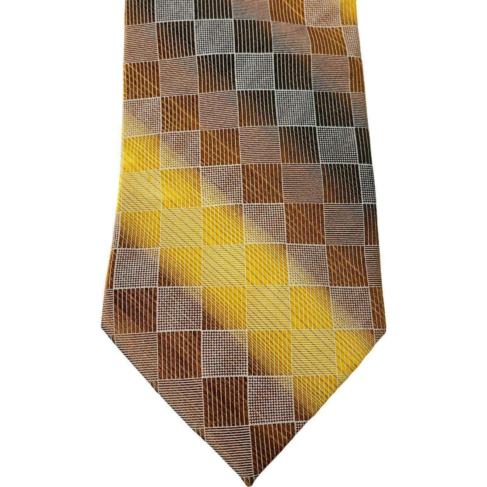 Adolfo Men's Neck Tie Gold Geometric Squares 100% Silk