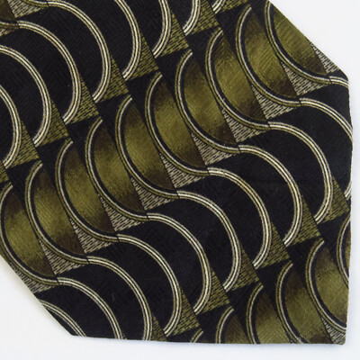Vintage Cissa Green Black Geometric Swirls Circles Neck Tie 56x4 Classy Dressy