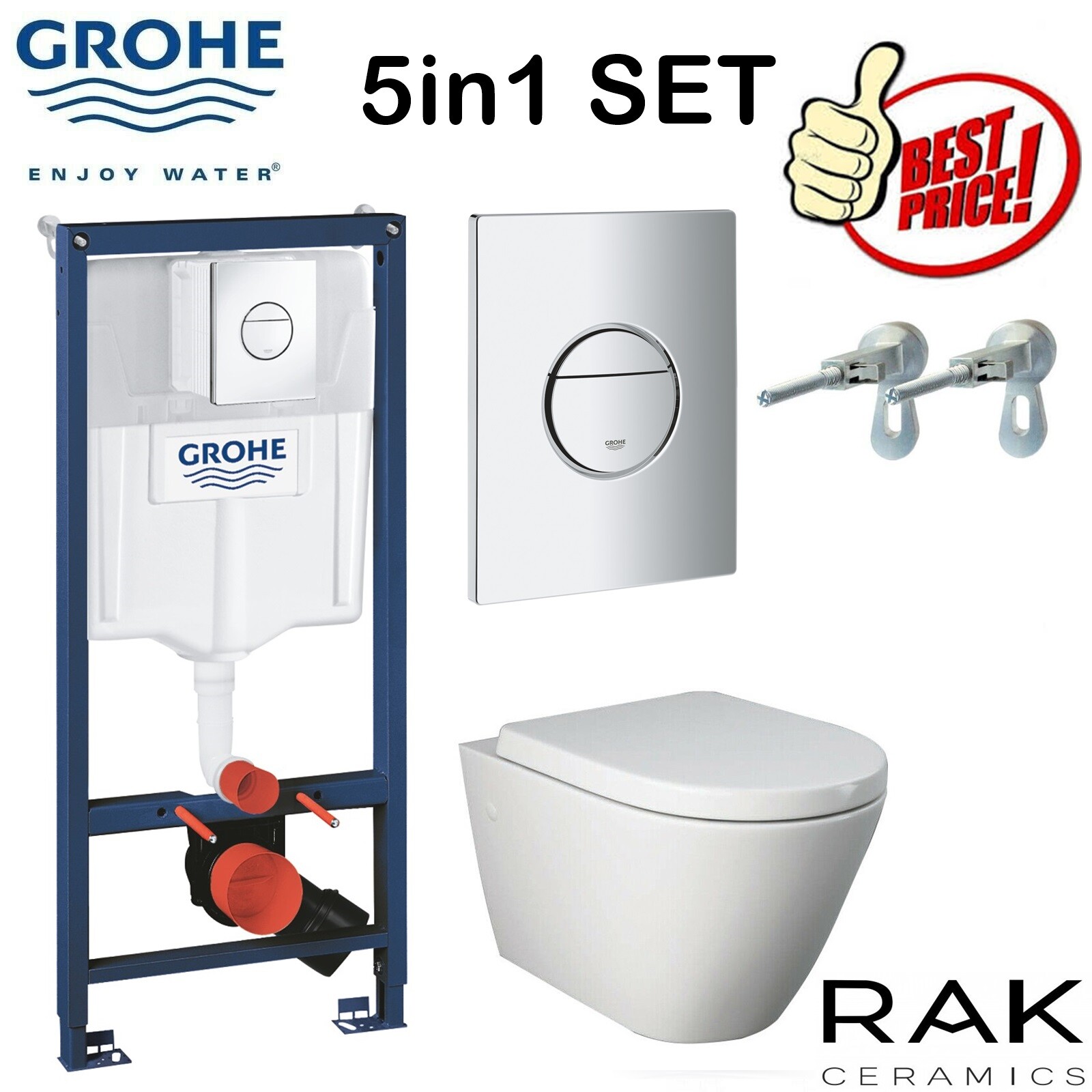  GROHE  CONCEALED CISTERN WC  FRAME  WITH RAK CERAMICS RIMLESS 