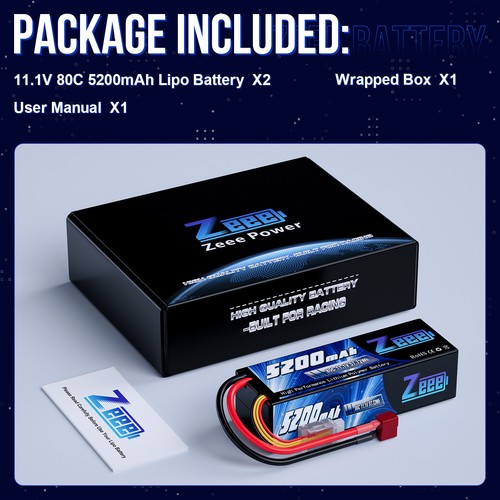 2PCS Zeee 11.1V 80C 5200mAh 3S LiPo Battery Deans for RC Car Truck Heli Airplane