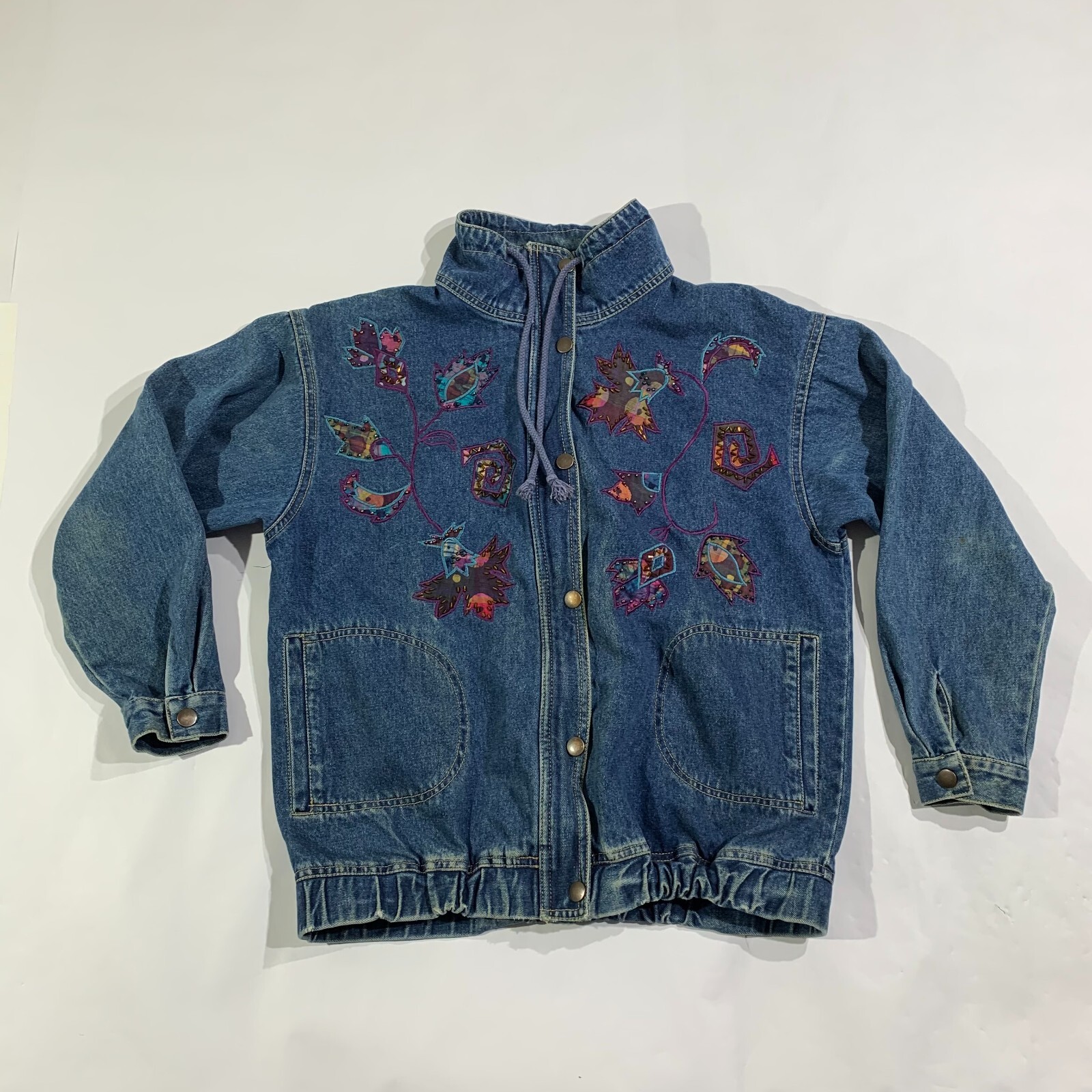 ジャケット・アウター 80s vintage flower denim jeans jacket Vintage Women's Floral Denim Jacket 80s Hari Metal Rocker
