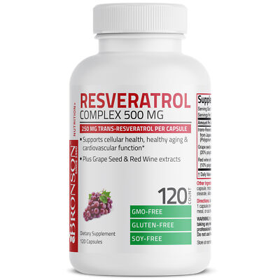 Bronson Resveratrol 500 Комплексный экстракт красного вина для здоровья сердца, 120 капсул