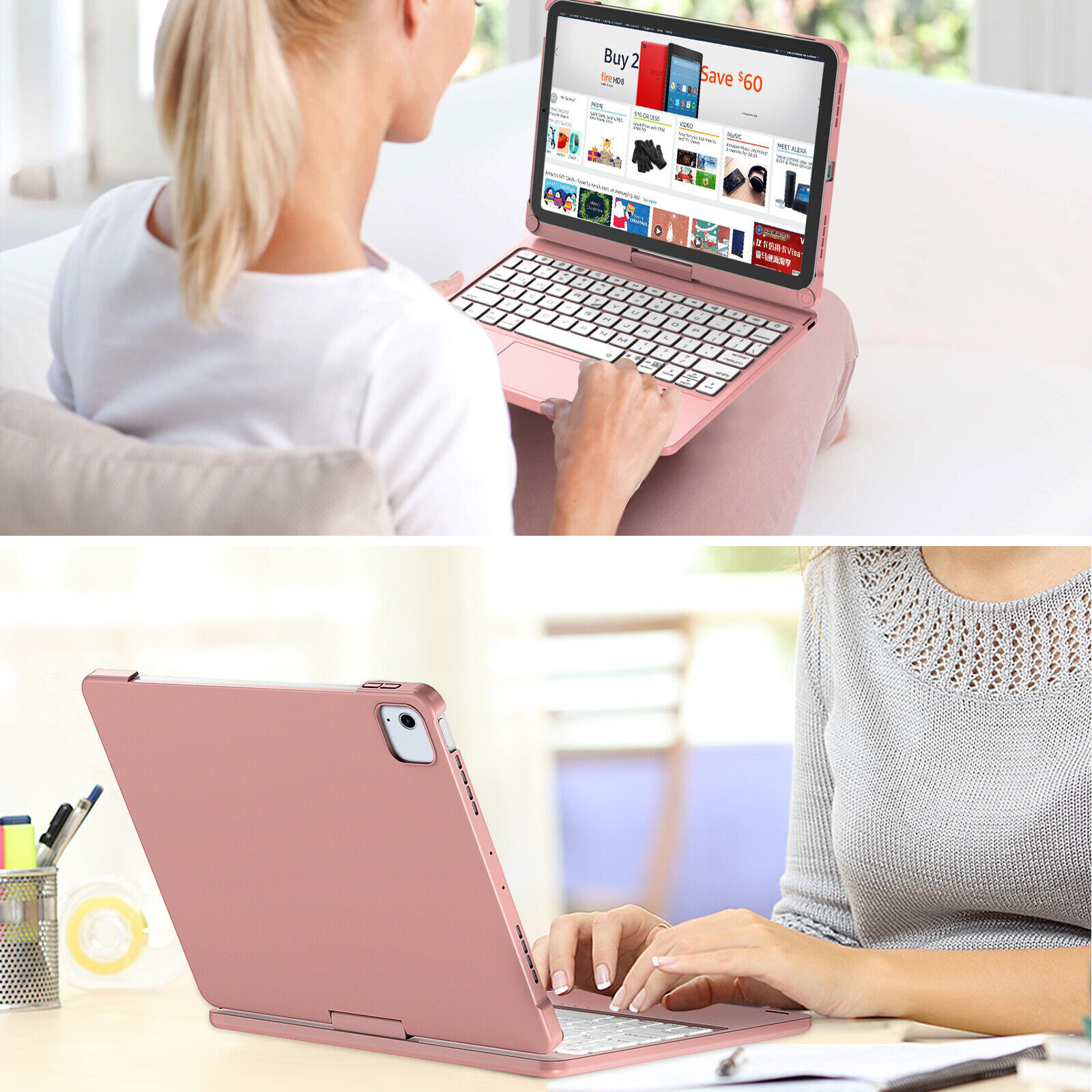 For iPad 10.9" Air 5/4th /iPad Pro 11 inch Backlit Touchpad Rotate Keyboard Case