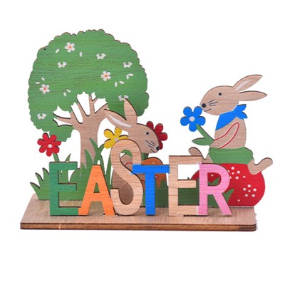 Holiday Party Decoration Ornament Easter Wood Crafts Bunny Floral Letter Decor