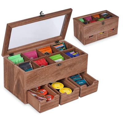 Box Tea Bag Organizer Tea Storage With 8 Compartments Rustic Tea Bag