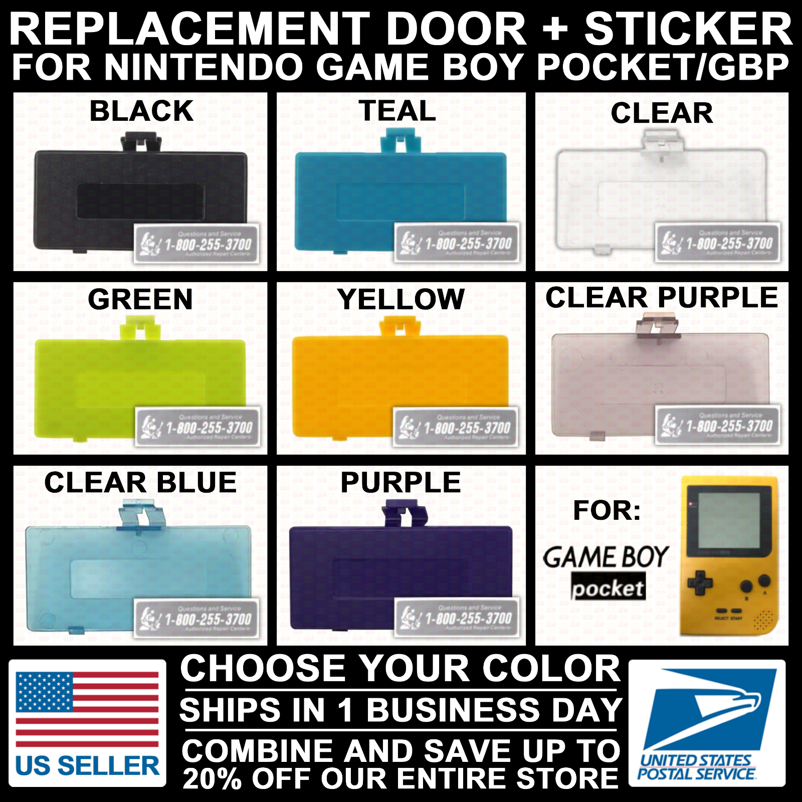 Battery Door Cover Lid for Nintendo GBP Game Boy Pocket Replacement + STICKER