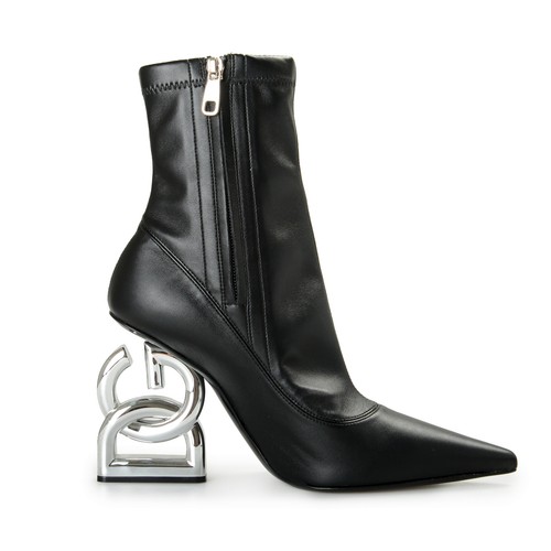 Pre-owned Dolce & Gabbana Women's "lollo Pop" Black Logo High Heel Boots Shoes