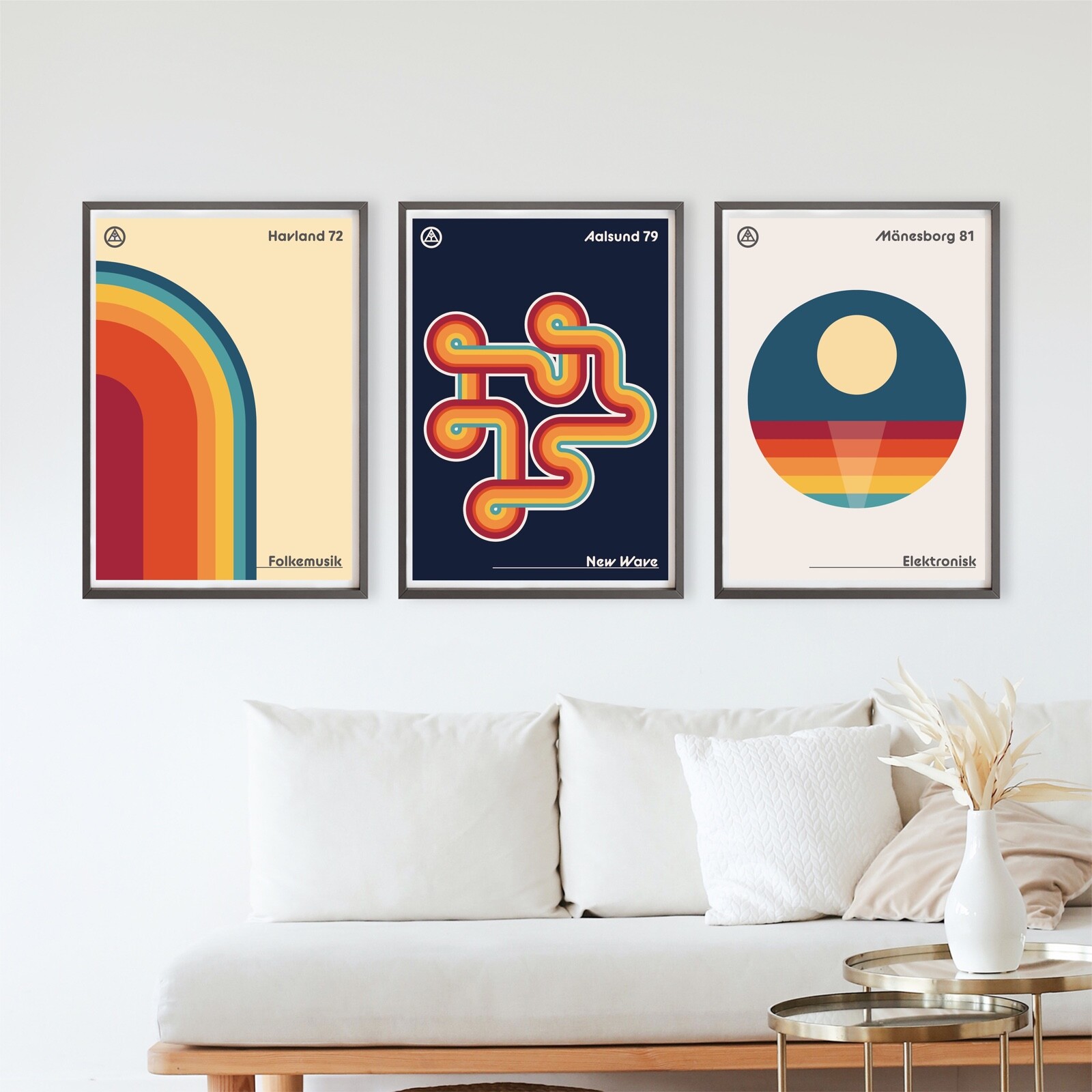 Retro Music Wall Art Posters 3 A4 70s 80s Festivals Stripes