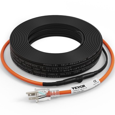 VEVOR Self-Regulating Pipe Heating Cable, 100-feet 5W/ft Heat Tape for Pipes Fre