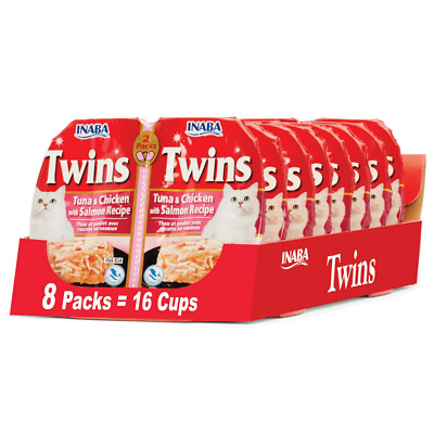 Inaba 16 Servings,Twins Wet Cat Topper Cups,  Tuna & Chicken Sa 1.23 oz Serving,
