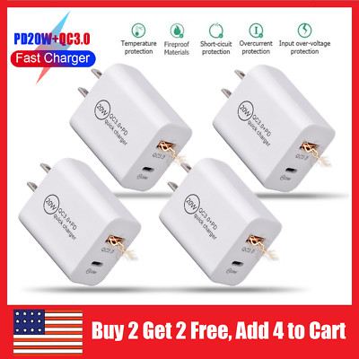  20W PD + QC 3.0 USB Fast Quick Charge Wall Charger iPhone 13 12 11 Pro Max NEW